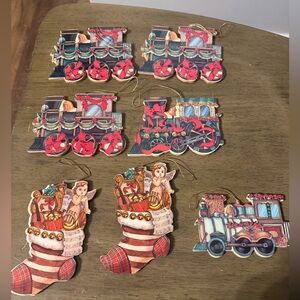 Colorful Train and Stocking Ornaments Set